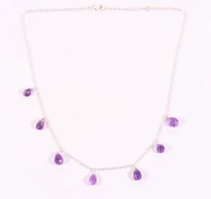 Handmade Pure 925 Sterling Silver Necklace with Amethyst Drop Pendant for Women